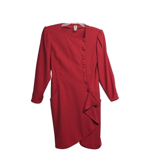 Ungaro Solo Donna Paris Vintage Dress Women US 12 / EU 46 Buttons Wool Red Italy - Picture 1 of 8